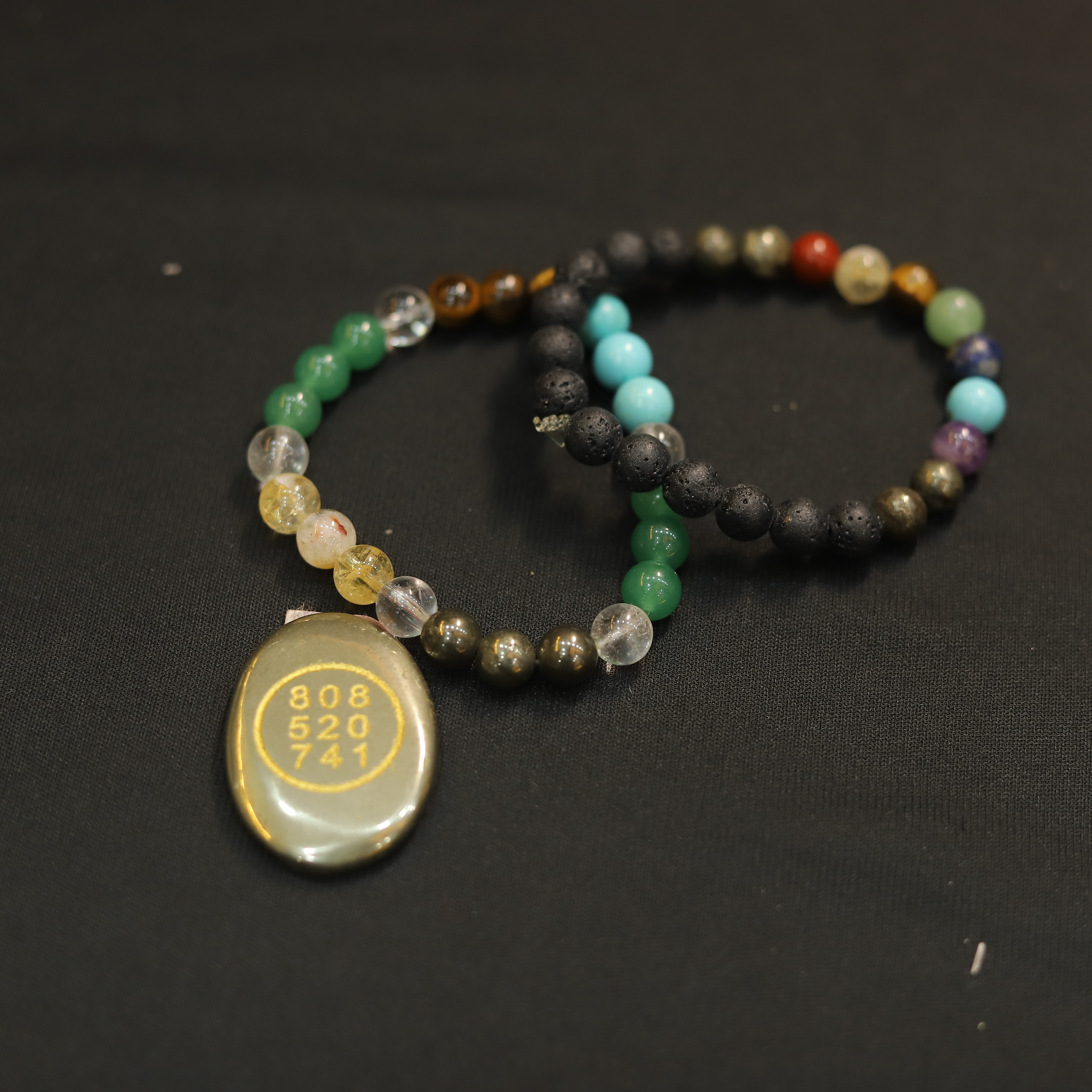 7 Chakra, Green Aventurine, Citrine, Pyrite, Lava Stone & 808 Energy Stone Crystal Bracelet Set