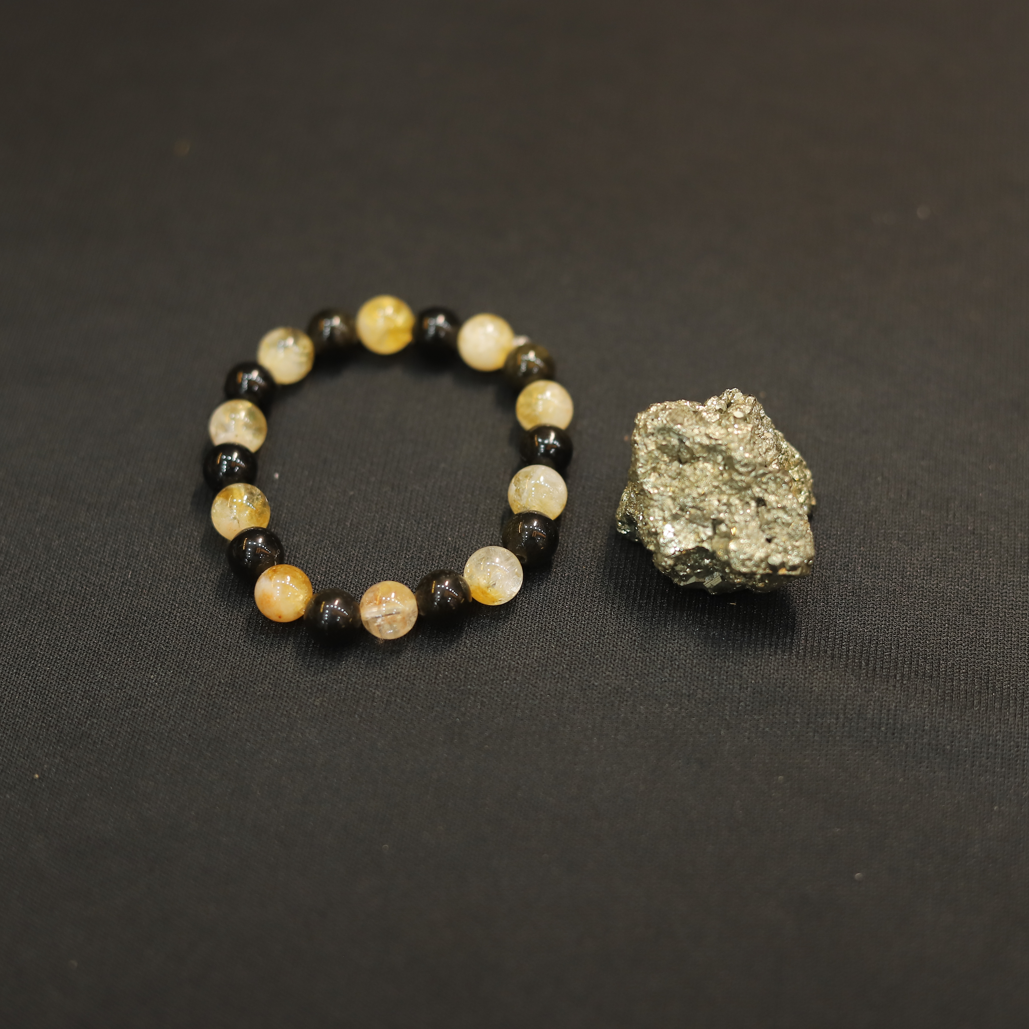 Citrine, Black Onyx Bracelet with Pyrite Crystal