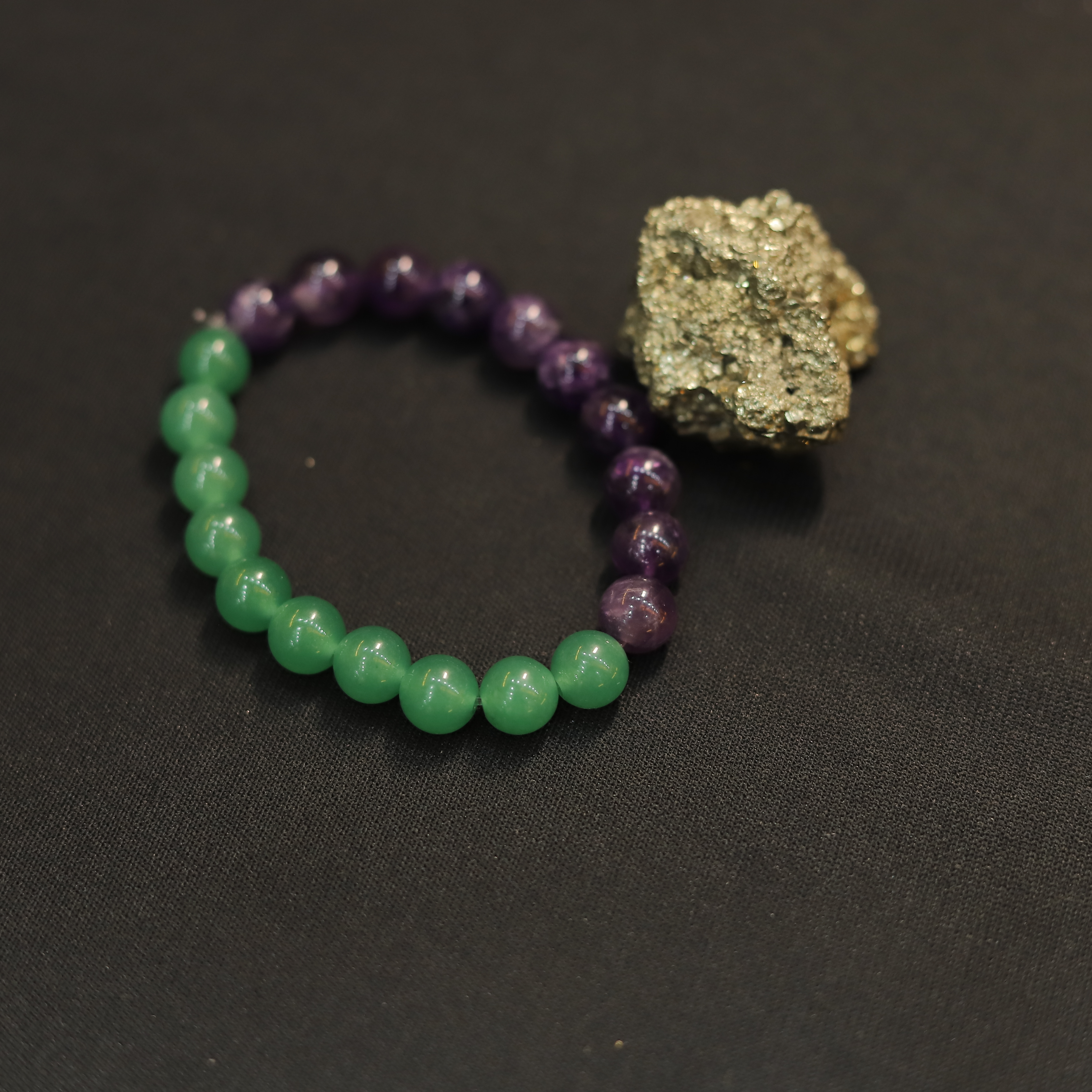 Green Aventurine & Amethyst Harmony Bracelet with Natural Pyrite Crystal