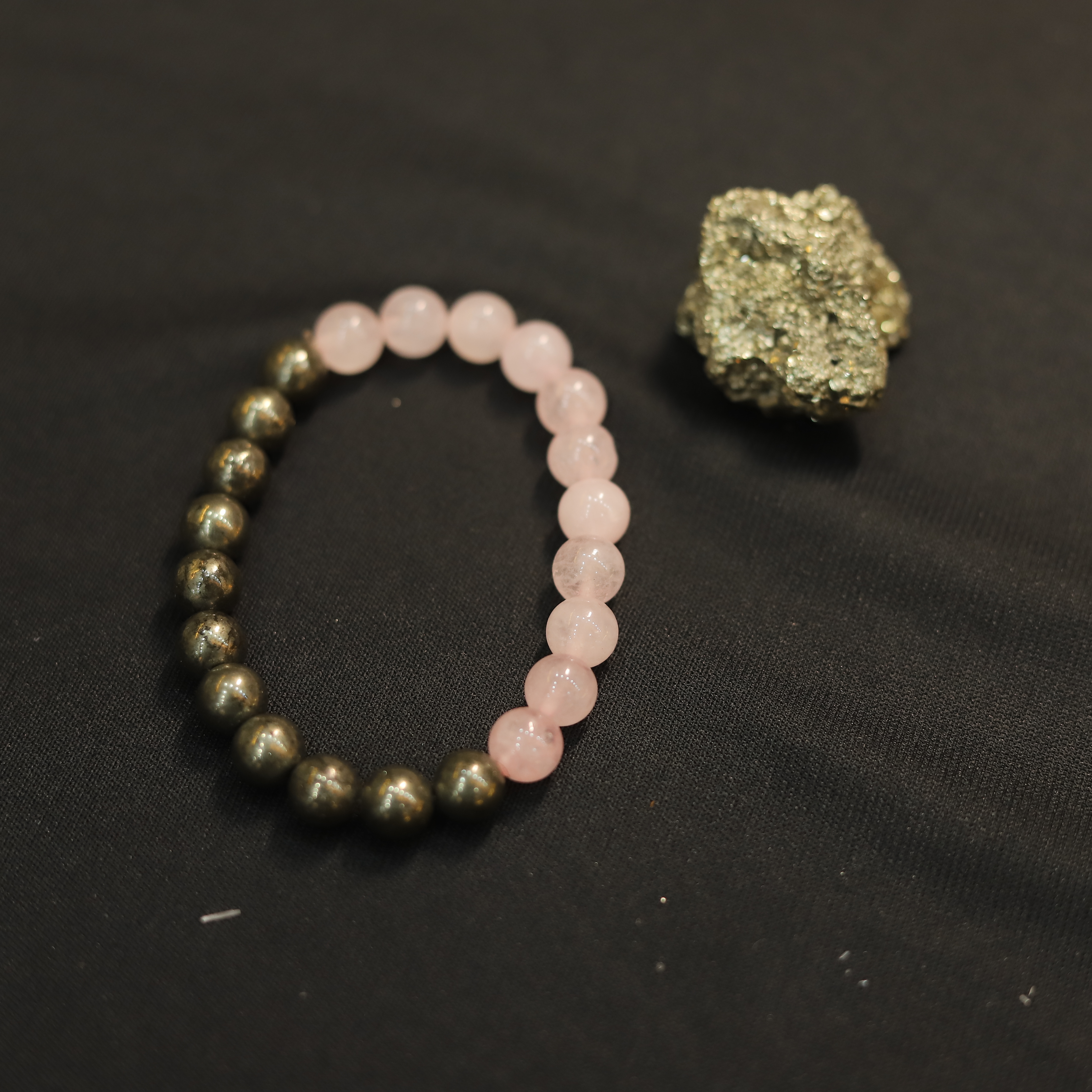 Rose Quartz & Pyrite Love & Prosperity Bracelet with Natural Pyrite Crystal