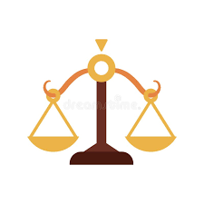 Golden balance scale icon symbolizing justice and fairness on white background