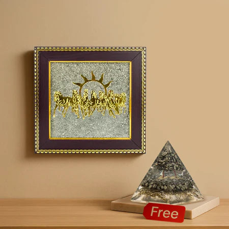 7 Horses on Raw Pyrite Frame with FREE Money Magnet Pyramid